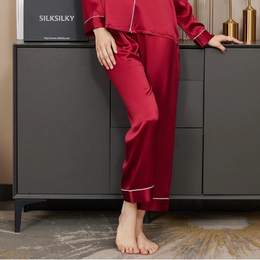 SilkSilky Women's Red 100% SILK Satin Luxury Pajama Pants Size Small PJs Lounge